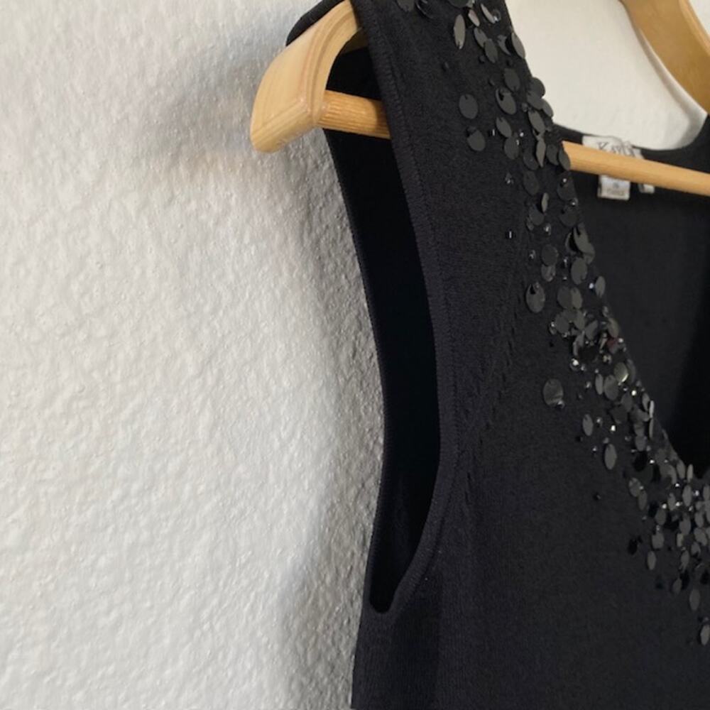 Kay Unger Black Sequin V-Neck Knit Sleeveless Top Celebration Wedding Women's XL - Picture 5 of 11